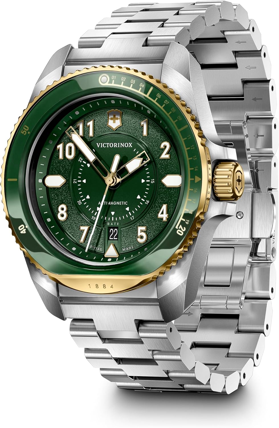 Victorinox Journey 1884 Ø 43 mm Reloj de Pulsera de Hombre, Swiss Made, Cuarzo analógico, Sumergible hasta 200 m, Pulsera de Acero Inoxidable