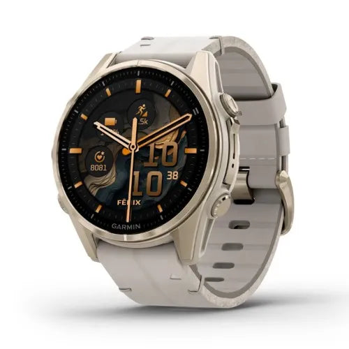 Garmin Reloj para hombre FENIX 8 43mm Premium Amoled Dorado con correa de cuero color beige  ref: 010-02903-40