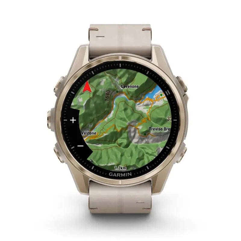 Garmin Reloj para hombre FENIX 8 43mm Premium Amoled Dorado con correa de cuero color beige  ref: 010-02903-40