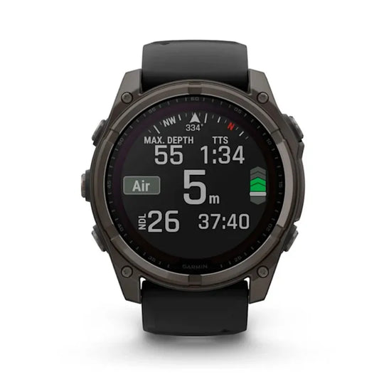 Garmin Reloj para hombre FENIX 8 51mm Zafiro Solar TFT Titanio con revestimiento de DLC con correa de silicona negra ref: 010-02907-11